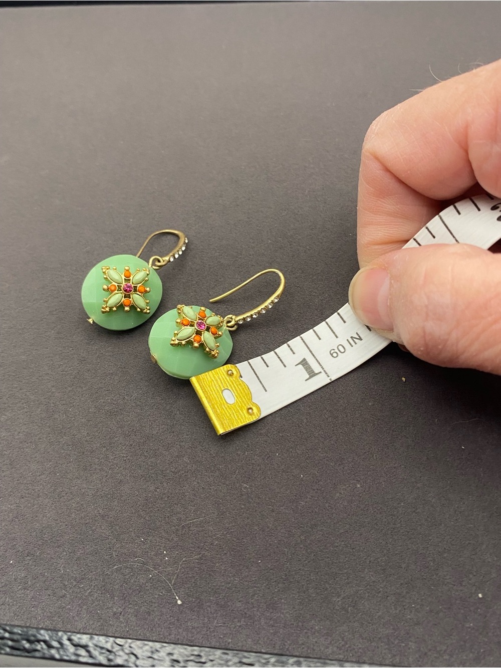 Green Drop Earrings with Gold Accents and Colorful Accents - Picture 8 of 9